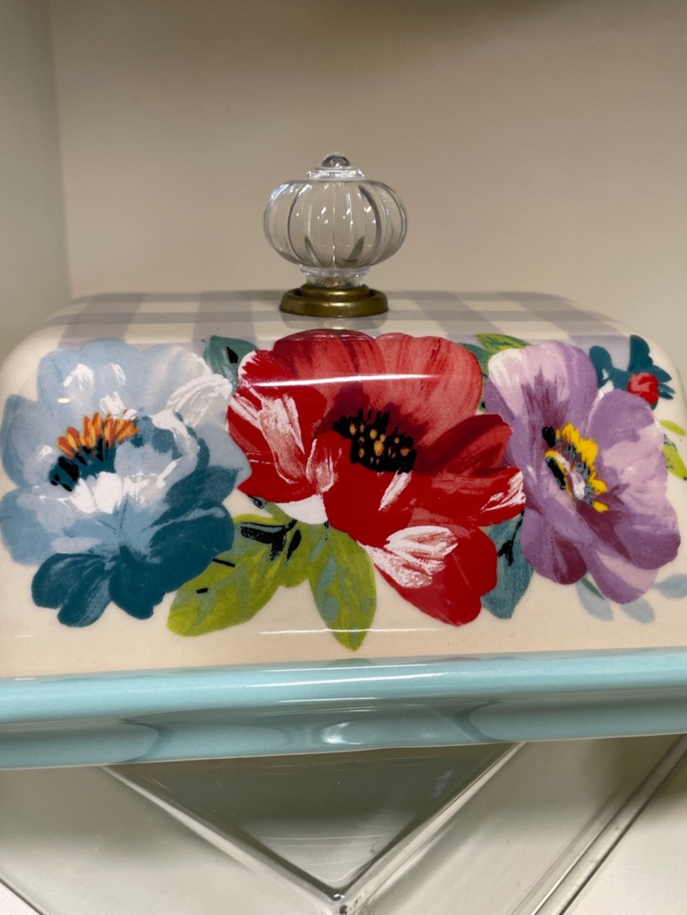 The Pioneer Woman Floral Ceramic Butter Dish in Red, Blue & Purple